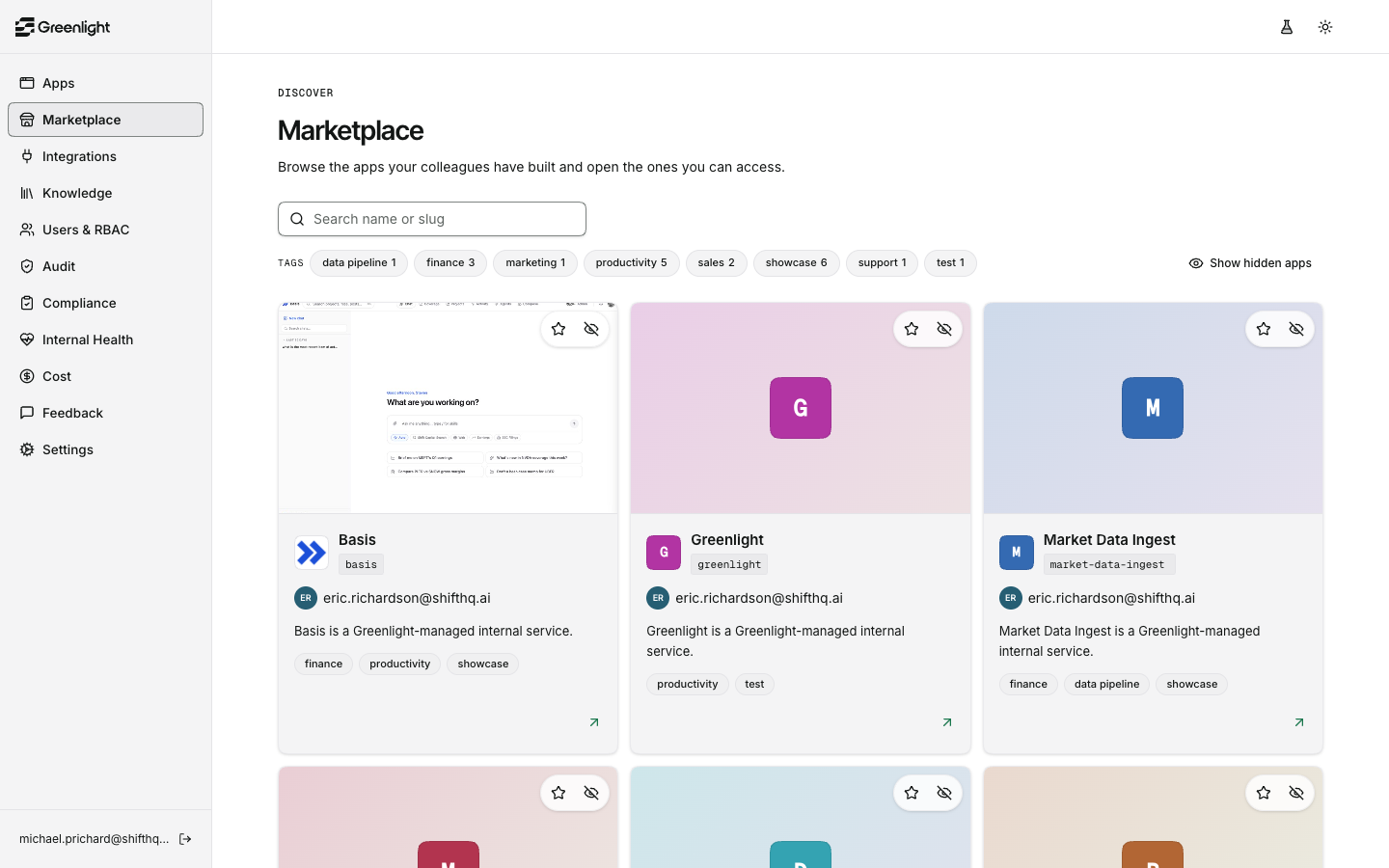 Greenlight admin dashboard: Marketplace